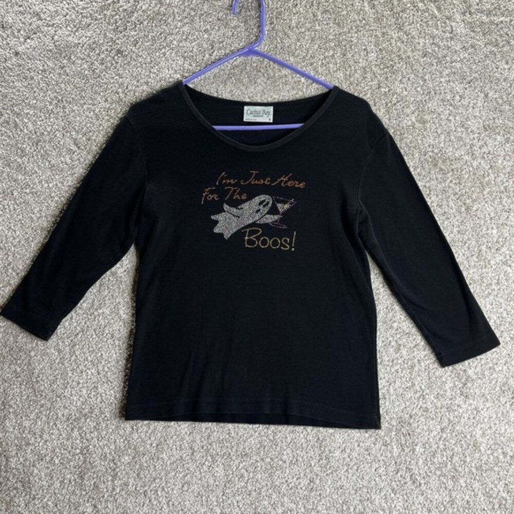 Cactus Bay Halloween Top I'm Just‎ Here For The Boos Ghost Women's Small Black